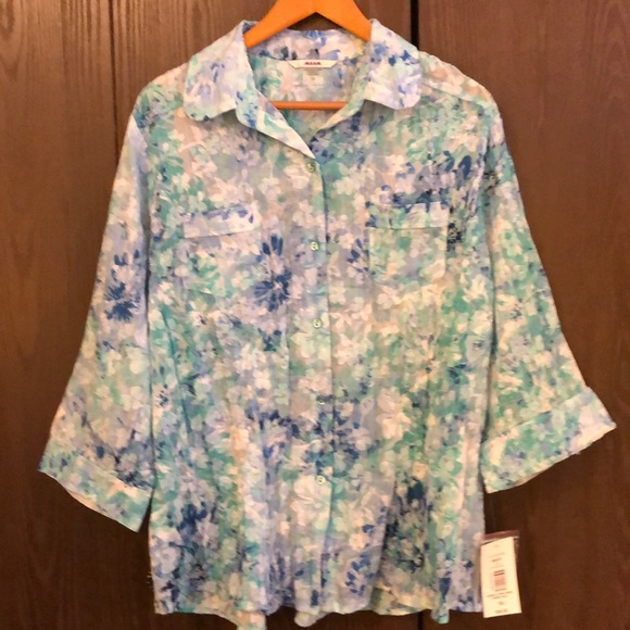 Alia Tops - ALIA NWT SIZE 18  SOFT 3/4 SLEEVE AQUA DENIM FRONT POCKETS ROUNDED COLLAR #025